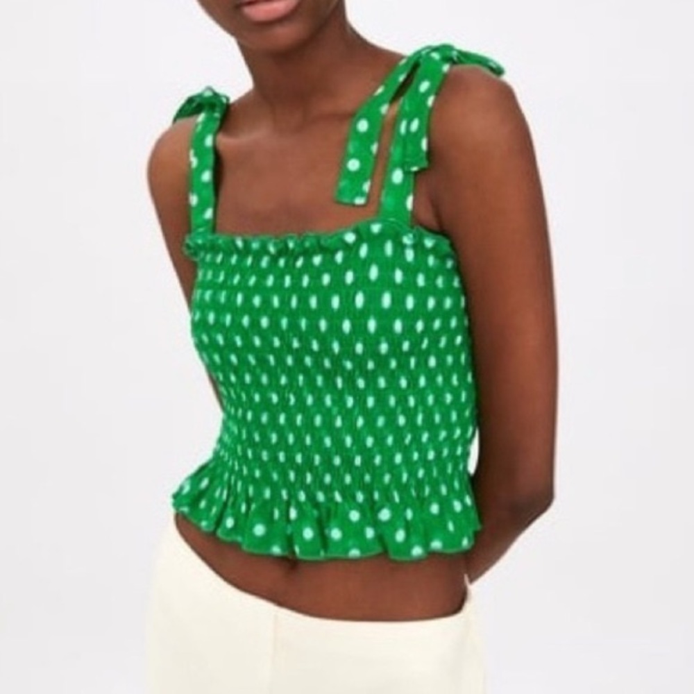 Zara bright green polka dot top, size M!